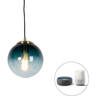 Smart pendellampe messing med oceanblå glas 20 cm inkl. Wifi ST64 - Pallon