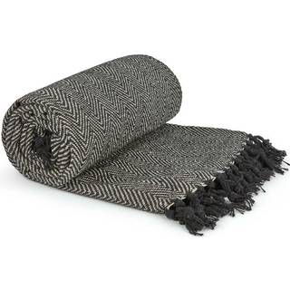 Sildbensmønstret tæppe 127 x 152 cm Sort Genanvendt bomuld