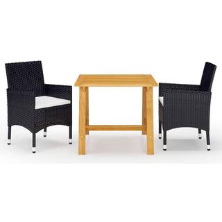 Spisebordssæt Til Haven 3 Dele Med Hynder Polyrattan - 2 / Sort / 88 cm bordlængde