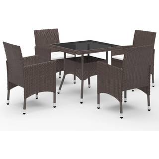 Spisebordssæt Til Haven 5 Dele Polyrattan Og Hærdet Glas - 4 / Brun
