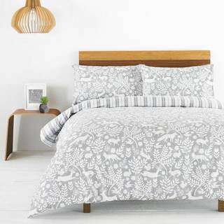 Furn Furn Grey Skandi Woodland Brushed 100% Cotton Stag Reversible Christmas Duvet Cover and Pillowcase Set