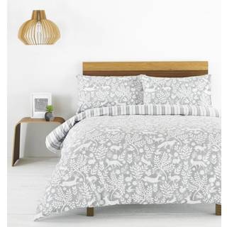 Furn Furn Grey Skandi Woodland Brushed 100% Cotton Stag Reversible Christmas Duvet Cover and Pillowcase Set