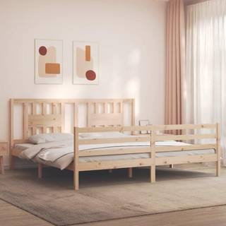 sengeramme med sengegavl 200x200 cm massivt træ