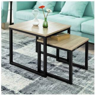 SoBuy Sofabord FBT42-N - 2 stk sideborde i naturtræ og sort jern