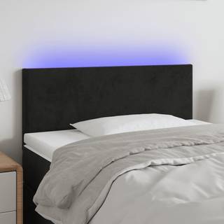 Sengegavl Med Led-Lys Velour - Sort / 80 x 5 x 78/88 cm