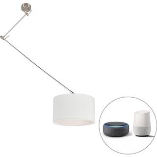Smart pendellampe stål med skærm hvid 35 cm inkl. Wifi A60 - Blitz