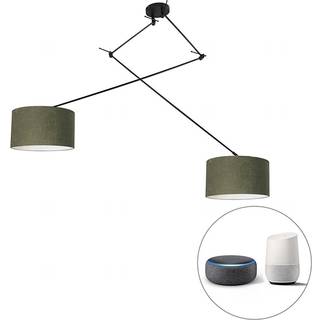 Smart pendellampe sort med skærm 35 cm grøn inkl. 2 Wifi A60 - Blitz