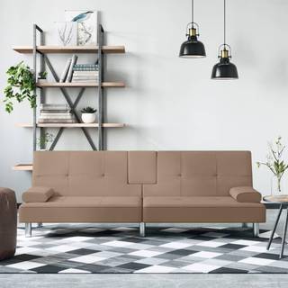 sovesofa med kopholdere kunstlæder cappuccinofarvet