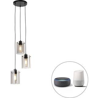 Smart pendellampe sort med røgglas inkl. 3 Wifi ST64 - Dome