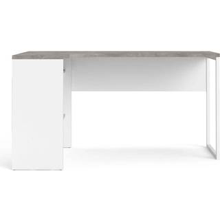 Plus skrivebord hjørneskrivebord med 3 hylder og 2 skuffer, hvid/beton dekor.