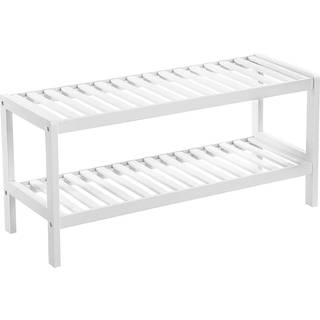 SONGMICS Natural Bamboo 2-tiers skohylde, hylde til sko Planter Bøger, Hvid