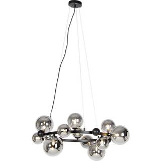 Art Deco pendellampe sort med røgglas 12-lys - David