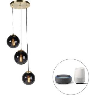 Smart pendellampe messing med sort glas inkl. 3 Wifi ST64 - Pallon