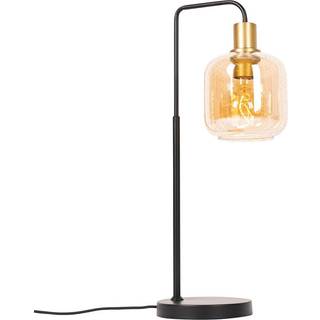 Design bordlampe sort med messing og ravfarvet glas - Zuzanna