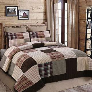 Hyggelige linje hjem mode brody bondeg?rd chokolade plaid stribet ?gte patchwork reversible quilt senget?j s?t coverlet senget?ppe (brun grid dro