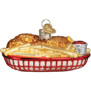 Old World Christmas Christmas Chicken Basket Glass Blæst Ornament til juletræ