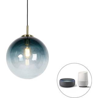 Smart pendellampe messing med oceanblå glas 33 cm inkl. Wifi ST64 - Pallon
