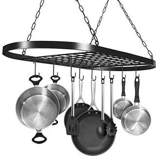 Sorbus pot og pan rack til loft med kroge - dekorativ oval monteret opbevaringsstativ - multifunktionsarrang?r til hjemmestaurant k?kkenudstyrsud