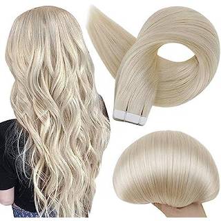 Fuld glans Hair Extensions Tape i ?gte menneskeh?r 18 tommer farve 60 Platinum Blonde tape i h?rforl?ngelser 20 stykker s?ml?se b?ndforl?ngelser