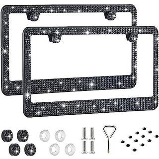Yunh Bling nummerplade ramme til kvinder 2 Pack Premium rustfrit st?l Rhinestone Holder H?ndlavet glitter Crystal Diamond Cover For Girl Bedazzle
