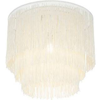 Oriental loftslampe guld creme skærm med frynser - Franxa