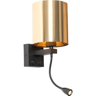 Væglampe sort med fleksibel arm og guld skærm 15 cm - Brescia