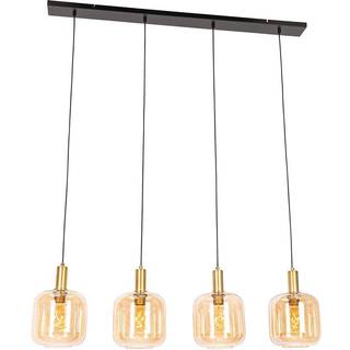 Design pendellampe sort med messing og ravglas 4-lys - Zuzanna