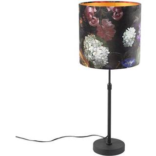 Bordlampe sort med fløjlsskærm blomster med guld 25 cm - Parte