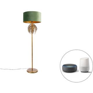 Smart gulvlampe guld 145 cm med skærm grøn inkl. Wifi A60 - Botanica