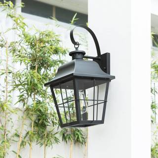 Lindby udendørs væglampe Mertollio, højde 47 cm, sort, glas