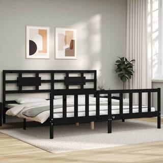 sengeramme med sengegavl 200x200 cm massivt træ sort