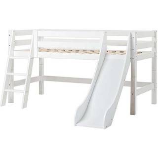 Hoppekids ECO Luxury - Halvhøj Seng m. Rutsjebane - 90x200 cm. - Skrå Stige - Fleksibel Indlægsbund - Hvid