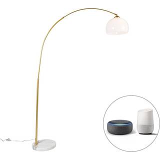 Smart bueformet lampe messing med hvid skærm inkl. Wifi A60 - Arc Basic