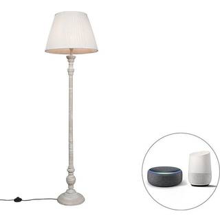 Smart gulvlampe grå med plisseret skærm hvid inkl. Wifi A60 - Classico