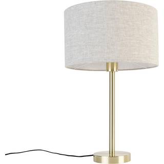 Klassisk bordlampe messing med lysegrå skærm 35 cm - Simplo