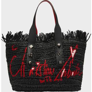 Christian Louboutin Frangibus Medium embroidered raffia tote bag - black - One Size