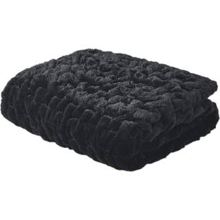 Madison Park Ruched Luxury Throw Premium bl?d, hyggelig b?rstet lang imiteret pels til sengesofa eller sofa 50 x 60 i sort