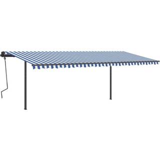 markise m. LED + vindsensor 6x3,5 m automatisk blå og hvid