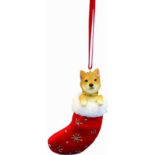 Shiba Inu julestr?mpe ornament med """" Julemandens sm? venner """" H?ndmalet og syet detalje