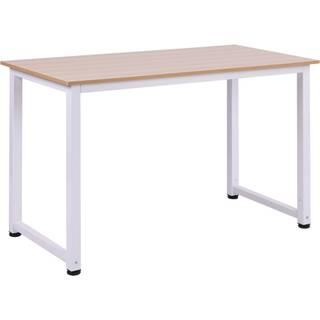 HOMCOM Adjustable Computer Desk, PC Writing Table for Home Office, Stable Workstation with Metal Frame, Oak and White Aosom UK
