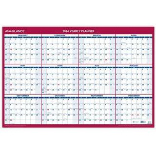 AT-A-GLANCE 2024 Wall Calendar Monthly Planner 24 """" X 36 """" Ekstra store papir reversible lodret/vandret (PM2122824)