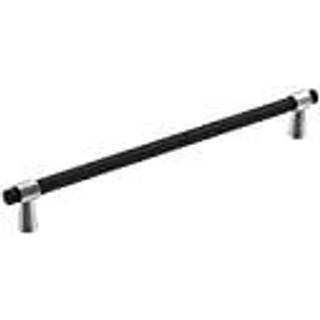 Amerock | Kabinettræk | Poleret krom/mat sort | 8-13/16 tommer (224 mm) Center-til-center | Mergens | 1 pakke | Skuffet træk | Skabshåndtag | Ska