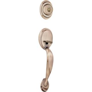 Kwikset Dakota hovedd?rl?sh?ndtag og deadbolt s?tter indgangsh?ndterede udvendige med indvendig d?rknap Antik messing Pick Resistent SmartKey Rek