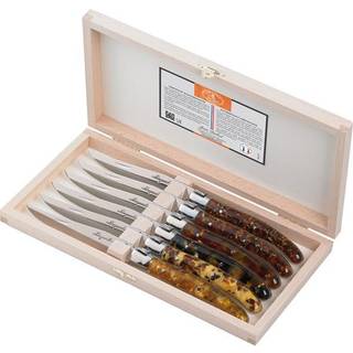 Jean Dubost Laguiole Cutlery - 'Block' steak knife, set of six, bordeaux in red steel, wood