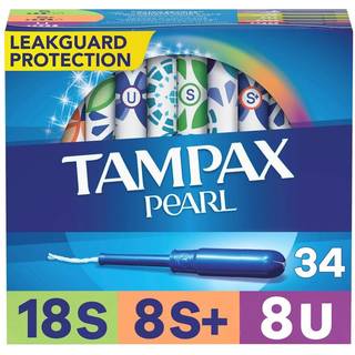 Tampax Pearl Tampons Trio Pack Super/Super Plus/Ultra Absorboration med BPA-fri plastansapplikator og l?kvagtfletning Undg?et bl? 34 t?lling (pak