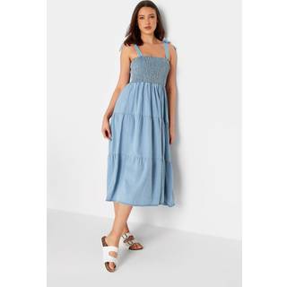 Lts Tall Blue Denim Shirred Tiered Midi Dress 26 Lts | Tall Women's Casual Dresses