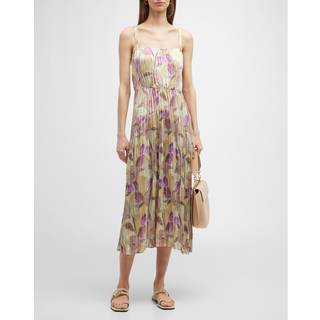 Vince Floral pleated midi dress - multicoloured - XL