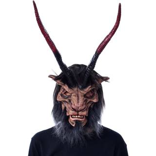 Gehörnte Krampus Maske mit Kunstfell