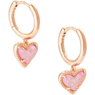 Kendra Scott Ari Heart Huggie Øreringe i Rose Gold Pink Drusy