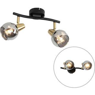 Loftlampe sort med messing og røgglas 2-lys - Vidro
